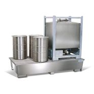 128285W - Bac de rétention inox pour 2 cuves de 1000 L - Résistance chimique et conformité réglementaire