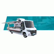 Camions magasins HELIOSTAR BUSINESS - ouverture latérale à gaz ou électrique, étalage réfrigéré, vitrine bombée, équipements complets