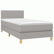 Décoshop26 - Cadre de lit LED avec sommier tête de lit matelas surmatelas 100x200 cm tissu gris clair TDL0207932 - gris 3001246788001_0