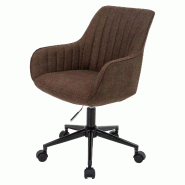 Décoshop26 - Chaise de bureau pivotante réglable avec accoudoirs tissu marron avec coutures décoratives 04_0006210 - marron 3000261645719