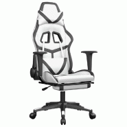 Décoshop26 - Fauteuil de bureau chaise gaming sur roulettes avec repose-pieds PVC noir et blanc DEC025740 - blanc 3000255424047