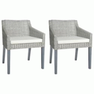 Décoshop26 - Lot de 2 chaises de salle à manger avec coussins crème cadre en rotin naturel gris DEC025467 - gris 3000255260638 Décoshop26 - Lot de 2 chaises de salle à manger avec coussins crème cadre en rotin naturel gris DEC025467 - gris 3000255260638
