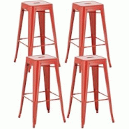 Décoshop26 - Lot de 4 tabourets de bar style industriel avec repose-pieds en métal rouge TDB10288 - 3000664369601