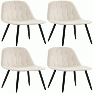 Décoshop26 - Set de 4 chaises de salle à manger coutures décoratives verticales en velours crème pieds en métal noir 10_0001752 - beige métal 30