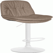 Décoshop26 - Tabouret chaise haute x1 pour cuisine et bar à assise moelleuse en tissu taupe cadre en métal blanc 10_0005686 - blanc métal 30002651