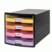 HAN Module de rangement IMPULS 2.0 Trend Colour, 4 tiroirs A4+, coloris noir/multicolore - 4012473120136