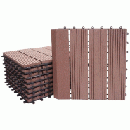 Mendler Dalle de sol WPC Rhône + finition, aspect bois balcon/terrasse, 11x les 30x30cm = 1m² Premium ~ coffee linear vertical - marron Bois massif