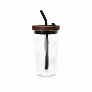 Ogo Living - Gobelet fusion 50cl en verre borosilicate avec paille et couvercle en bois - 3256391045534