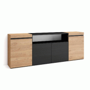 SKRAUT HOME Buffet salon et cuisine, 200x75x35cm, 4 Portes, Meuble chaussure, Chêne et noir - beige Bois manufacturé 62_9