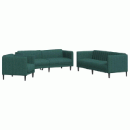 VidaXL Ensemble de canapés 3 pcs vert foncé tissu Modèle Yervoria - 3209233