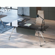 Bureau de direction en verre Spike - design avec retour - 180/200/220 x 90 cm - Plateau en verre fumé 12 mm Bureau de direction en verre Spike - design avec retour - 180/200/220 x 90 cm - Plateau en verre fumé 12 mm