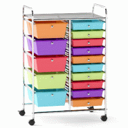 COSTWAY Chariot à 15 tiroirs empilables, meuble sur roulettes 63x37x87 cm, multicolore - multicolore polyester TI75047YF