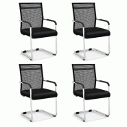 Costway Set 4 chaises de conférence, empilables cantilever - noir métal ON32789PW-6
