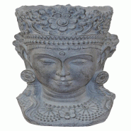 Décoshop26 - Pot de fleurs décoratif tête de Bouddha – Polyresin gris 43 cm DEC050055 - 3000262974108