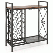 Helloshop26 - Casier à vin pour 21 bouteilles 93 x 38 x 102 cm avec support à verres incliné design rustique en métal bois marron 20_0011053 - 300