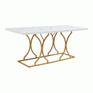 Helloshop26 - Table à manger pour 6 personnes effet marbre blanc / doré 03_0011099 03_0011099 - doré métal 3000225569549