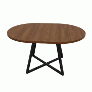 Merax Table à manger extensible 100-140x100 cm, table ronde effet noyer pour 4-6 personnes, plateau 3 cm et structure métal - marron multi-matériau