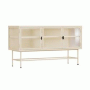 Oviala Business Buffet moderne 3 portes 120 cm en métal et verre écru - blanc acier 113965