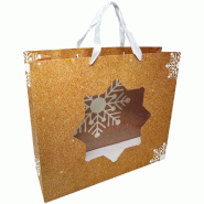 Sac luxe nature décor flocon avec fenêtre 36+12X32cm - par 12