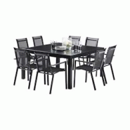 Salon de jardin en aluminium et verre Black star Table et 8 fauteuils Wilsa Garden - noir 3662556038301 Salon de jardin en aluminium et verre Black star Table et 8 fauteuils Wilsa Garden - noir 3662556038301
