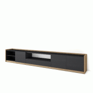 SKRAUT HOME Meuble TV, Banc Télé, 310x50x37 cm, Pour les TV jusqu'à 80", Meubles de salon, Noir et chêne - noir Bois manufacturé 686_21