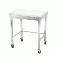 Table de travail en inox 600x600 mm avec plaque de découpe blanche et renfort sur roulettes PREMIUM - GOLDINOX - gris inox 3701770843688