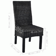 VidaXL Chaises à manger lot de 2 noir rotin kubu et bois d'acajou Modèle Vega Frame Plus - 246656XL