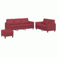VidaXL Ensemble de canapés 3 pcs et coussins Rouge bordeaux Similicuir Modèle Sirius Ligne Plus - 3201768