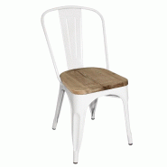 Chaises en acier avec assise en bois blanches - Lot de 4 - GM644 | Bolero
