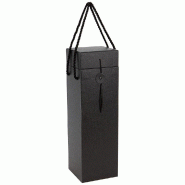 Coffret carton bouteille noir imitation cuir Indispensable 10x10x33cm