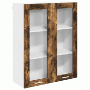 Helloshop26 - Armoire suspendue moderne avec grand espace de rangement 80 x 31 x 100 cm en bois d'ingénierie chêne fumé 02_0053437 - verre 30002379