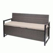 Mendler Poly-Rattan Banc 3 places HWC-F39, Banc de jardin Banc coffre, rangement Coussin d'assise ~ gris chiné, coussin beige - beige plastique 98452