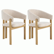 Merax Chaise de salle à manger , lot de 2 avec accoudoirs, tissu en lin et structure en fer dans des couleurs de bois naturel, beige - beige multi-ma