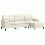 VidaXL Canapé à 3 places avec repose-pieds Crème 210 cm Velours Modèle Sienna - 3278285