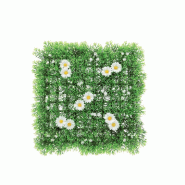 Carré d'herbe verte artificielle avec fleurs blanches - 25x25cm
