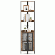 COSTWAY Étagère d'angle 6 niveaux, 170 cm, avec placard et portes, métal, marron 32x32x170 cm - multicolore Bois manufacturé VH34833OR