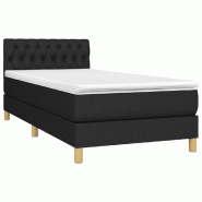 Décoshop26 - Cadre de lit LED avec sommier tête de lit matelas 90x190 cm tissu noir TDL0209071 - noir 3001670147764_0
