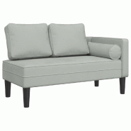 Décoshop26 - Méridienne chaise longue canapé pour intérieur avec coussins en velours gris clair DEC026075 - gris 3000255608652