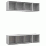 Helloshop26 - Lot de 2 meubles TV muraux fonctionnels grande capacité rangement 37 x 37 x 142,5 cm en bois d'ingénierie gris béton 02_0055109 - gri