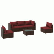 Helloshop26 - Salon de jardin meuble d'extérieur ensemble de mobilier 6 pièces avec coussins résine tressée marron 02_0016896 - marron verre 30002
