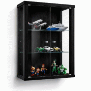 K-Möbel suspension vitrine en verre noir (80x60x25 cm) avec 2 étagères en verre réglables en hauteur - modèle de voiture vitrine d'argent - noir