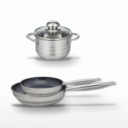Lot de 2 Poêles 24/28 cm Elo Profi Therm Platinum et Faitout 16 cm - gris inox 3176239989717
