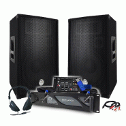 Pack Sono DJ BM SONIC Amplificateur 2000W, Paire d'Enceintes 2x600W, Table de Mixage, Casque DJ, Câbles et Micro+Clé 32G - 3666638038036