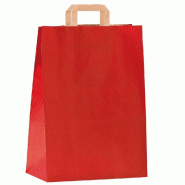 Sac kraft poignées plates rouge 22+10X28cm - par 50