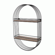 Etagere ovale métal noir et bois 2 niveaux