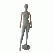 Mannequin Couture Femme Écru Tête Abstraite Bras Articulés Bois Naturel H178cm