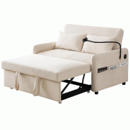 Merax Canapé-lit 2 places coulissant en chenille beige, USB, support téléphone, poches latérales, coussins et dossier réglable - beige multi-matà Merax Canapé-lit 2 places coulissant en chenille beige, USB, support téléphone, poches latérales, coussins et dossier réglable - beige multi-matÃ