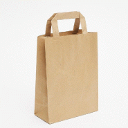 Sac kraft lisse poignées plates brun 18x8x22cm - par 50 - format moyen - résistant et alimentaire