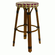 Tabouret de bar ext. Empilable BEAULIEU assise tressée beige/bordeaux/crème