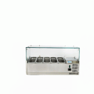 Vitrine réfrigérée avec verre. Capacité 5xGN1/4. Dimensions (LxPxH) 120x33x43,5 cm. ForCold by FIMAR Modèle G-VRX1200-330 - 219